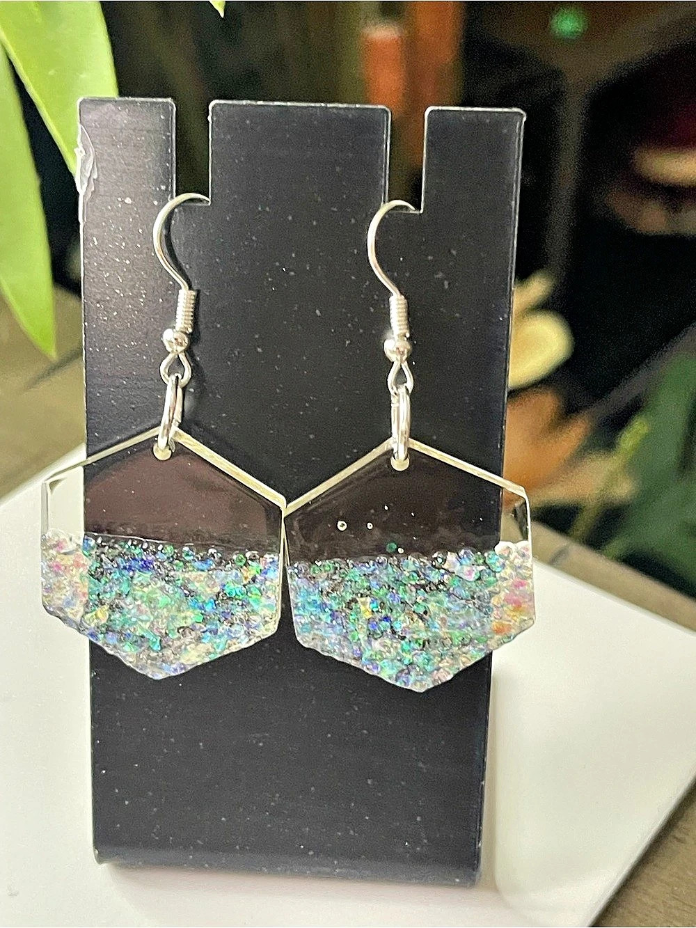 Multicolor & Silver Glitter Geometric Drop Earrings